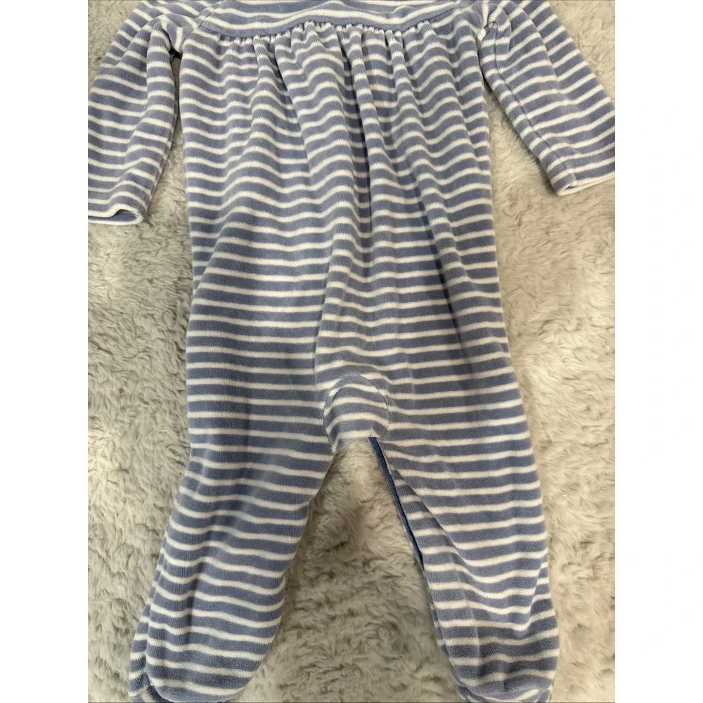 EUC Polo Ralph Lauren Blue & White Striped Velour Footie Size 6M Perfect Cond
